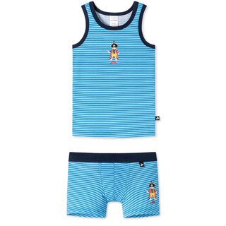 Schiesser Jungen - Captn Sharky Unterwäsche Set Unterhemd + Shorts Blau gestreift