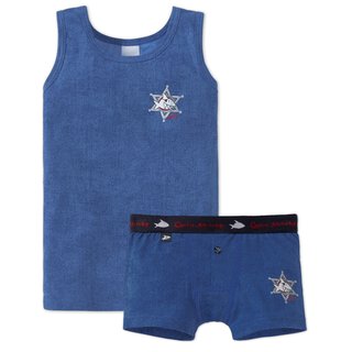 Schiesser Jungen - Captn Sharky Unterwäsche Set Unterhemd + Shorts Jeansblau
