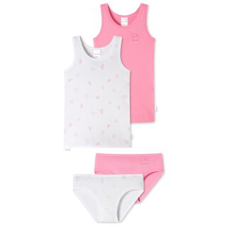 Schiesser Mädchen - 4-teiliges Unterwäsche Set Unterhemd + Slip Hunde Herzen Organic Cotton Pink / Weiß