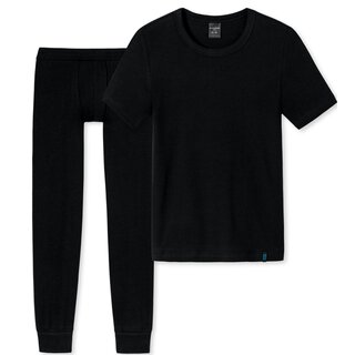 Schiesser Jungen Teens -  T-Shirt und lange Unterhose aus der Basic Serie Schwarz