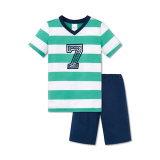 Schiesser Jungen - Schlafanzug kurz aus der Serie Play It Fußball grün geringelt