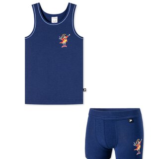 Schiesser Jungen Capt`n Sharky-  Unterwäsche Set Unterhemd  + Shorts Blau