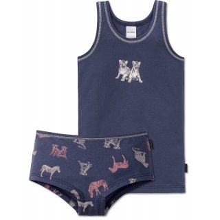 Schiesser Mädchen - Unterwäsche Set Unterhemd  + Slip aus Serie Wild One Tiger Blau